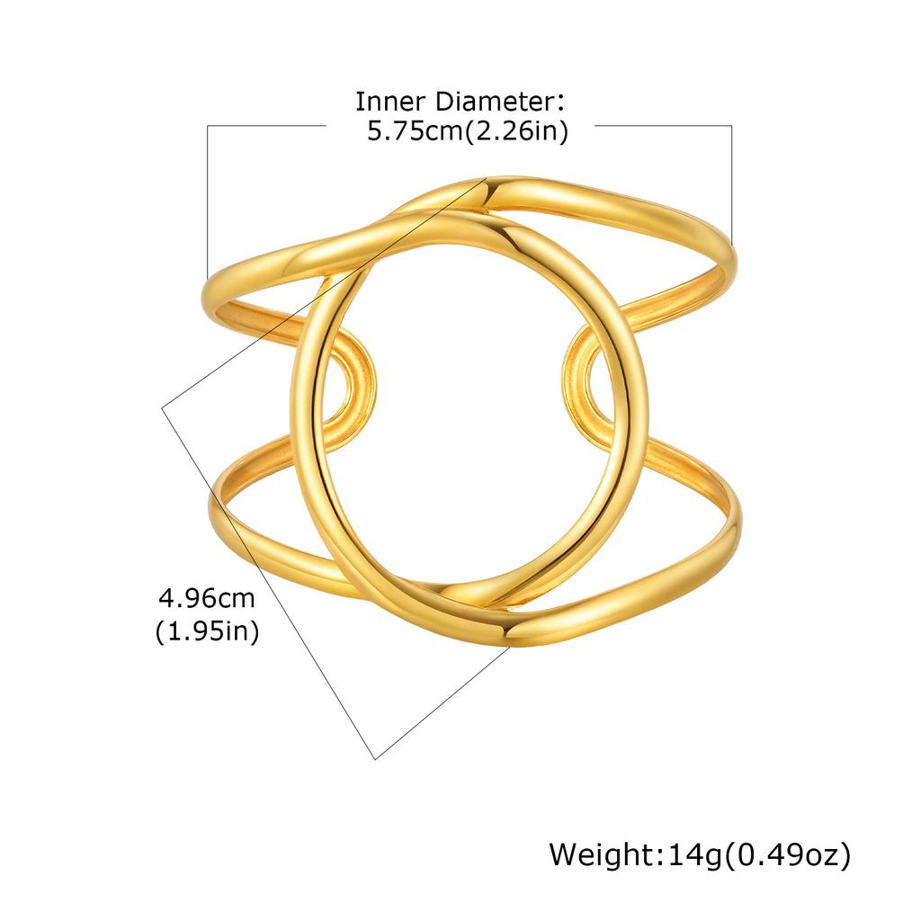 Vnox Minimalist Stainless Steel Double Cuff Bracelet, Geometric Aesthetics Gold Plated Bangles, Women's Hand Arm Jewelry Gifts