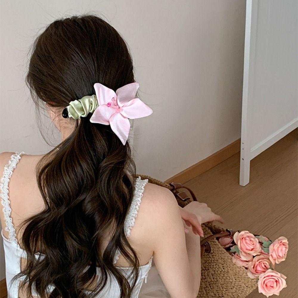 Non-Slip Flower Hair Clip Large Size Cloth Vertical Clip Retro Satin Banana Clip  Female