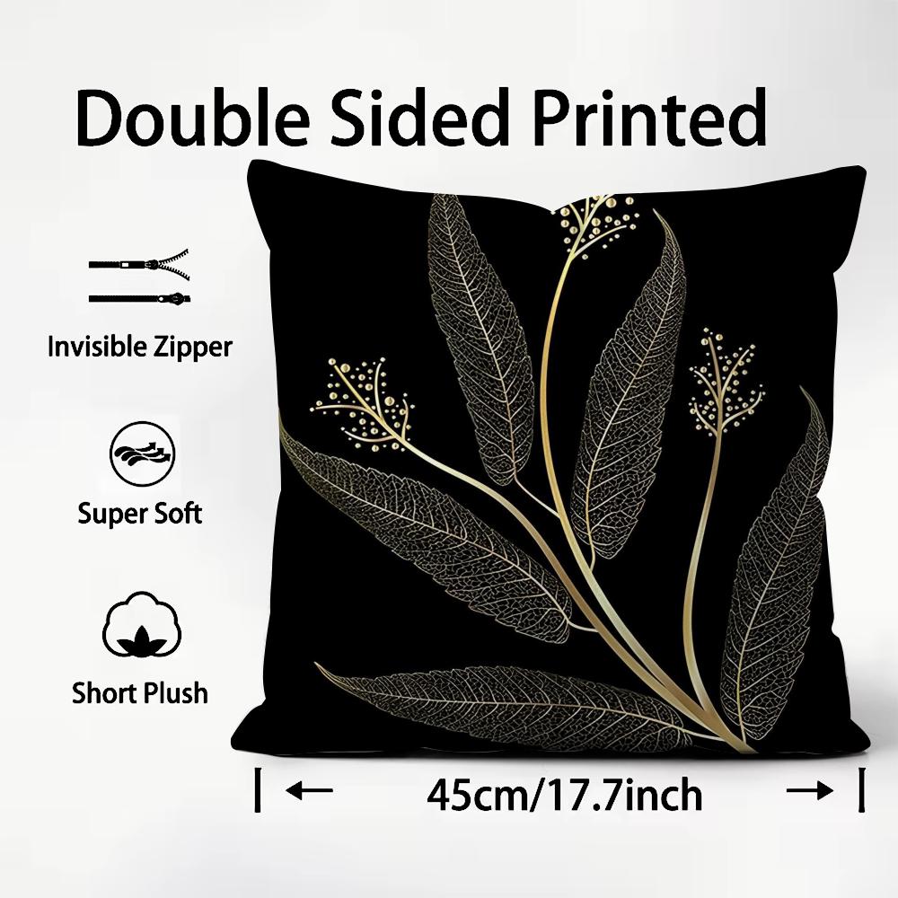 Golden Leaf Branch Pattern Cushion Cover Plush Fabric Soft DoubleSided Printed Sofa Warm Winter Home Child Gift Pillow Case