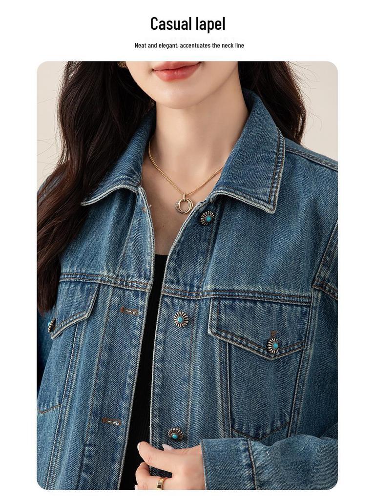 Xin Ge Combed Cotton Denim Short Jacket - Modern Retro Lapel Design