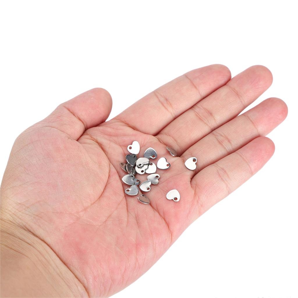 20pcs DIY Heart Shaped Pendant Stainless Steel Pendant with Hole Jewelry Making Accessory(Steel Color 6.5 x 7mm)