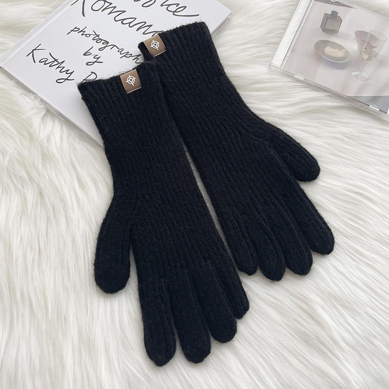 Warm Knitted Acrylic Fingerless Gloves Women Winter Touchscreen Compatible Solid Color Korean Style