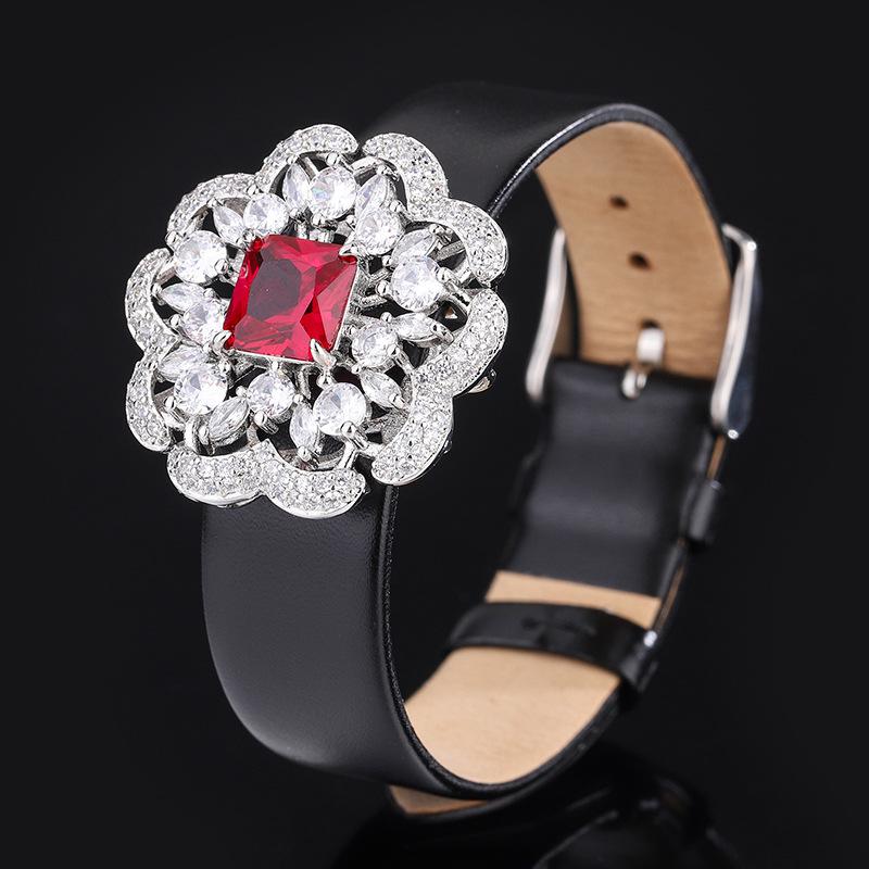 Emerald Wristband Bracelet Red Corundum Gemstone Layered Petal Wrist Chain Jewelry Set Paraiba Necklace