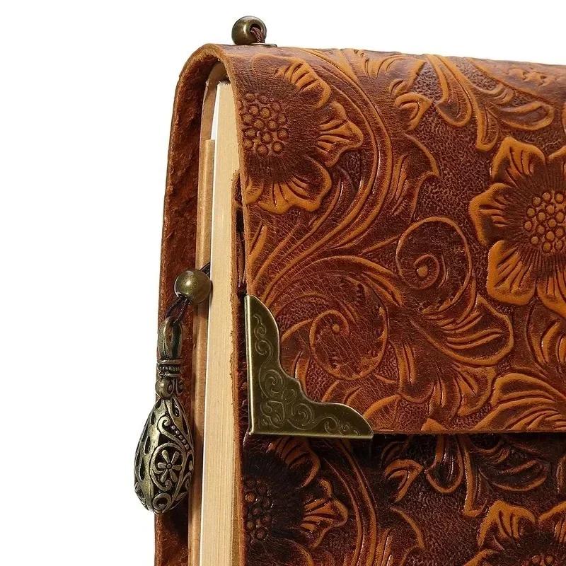 Embossed Pattern Soft Leather Travel Notebook with Lock and Key Diary Notepad Paper for Business Sketching Writing Supplies Gift