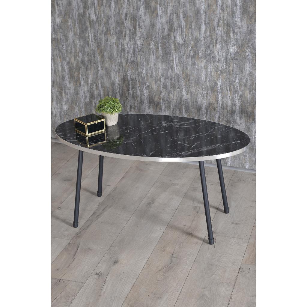 Coffee Table Ellipse Black Metal Leg Silver Bendir