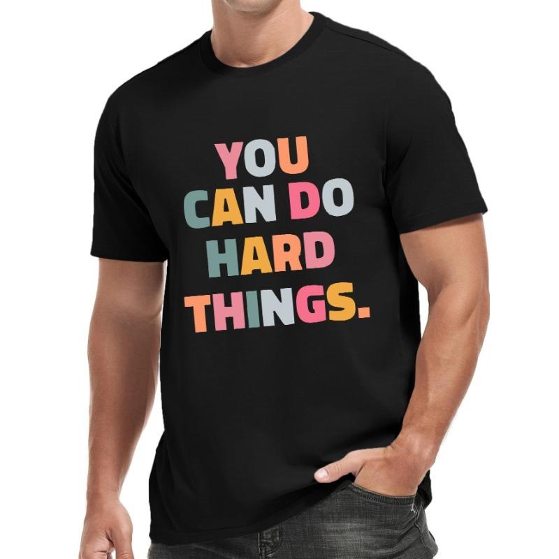 European Size YOU CAN DO HARD Men's Short Sleeve T-Shirts Summer Sports Casual Tops