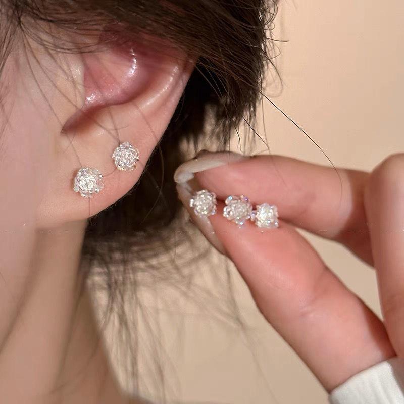 1 пара сережек с французским белым цветком камелии для женщин, летние ювелирные изделия, аксессуары, подарки, темпераментные милые серьги-гвоздики