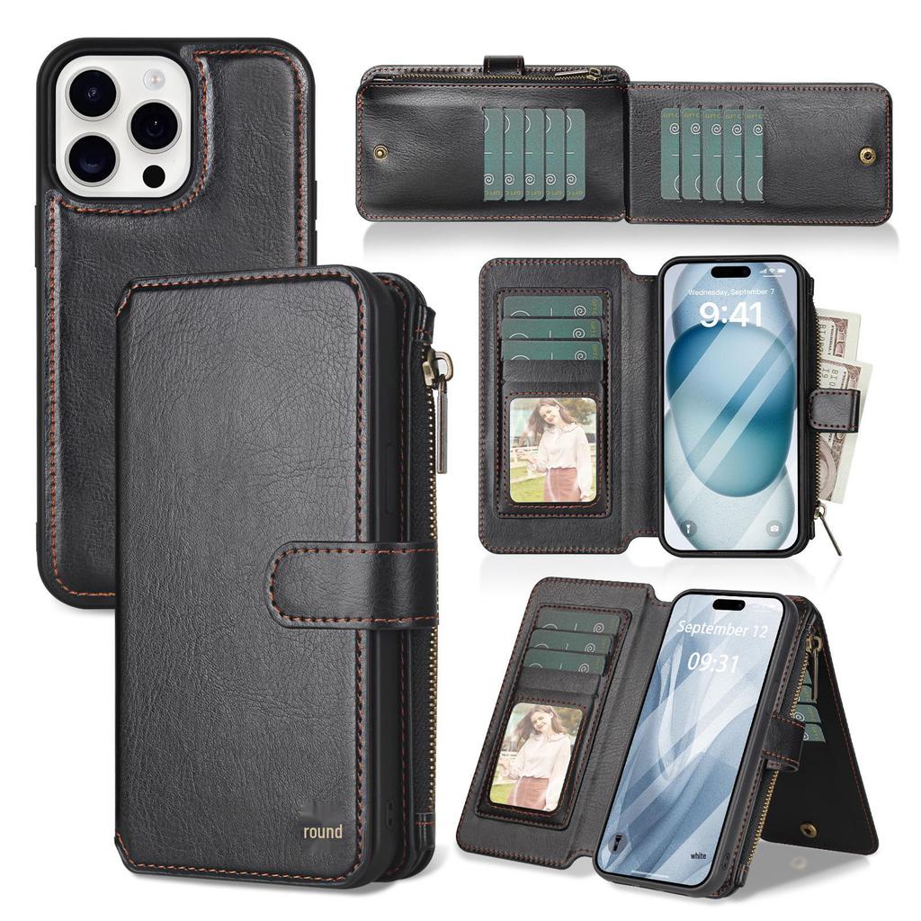 iPhone 16 Pro Leather Wallet Detachable Magnetic Protective Case