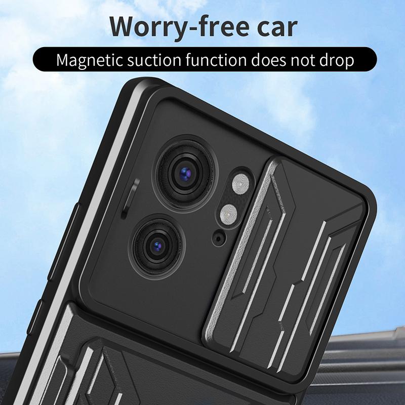 For Motorola Edge 40 5G Card Holder PC+TPU Phone Case Slide Lens Protection Kickstand Cover