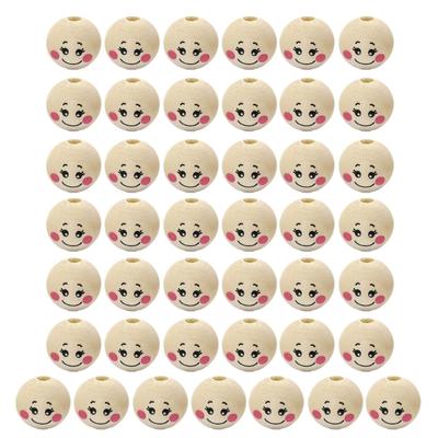50 Piezas Bolas de Madera con Agujero para Decoración DIY Artesanía Cuentas de Madera Naturales para Manualidades Cuentas de Madera con Cara Sonrisas Cuentas de Madera