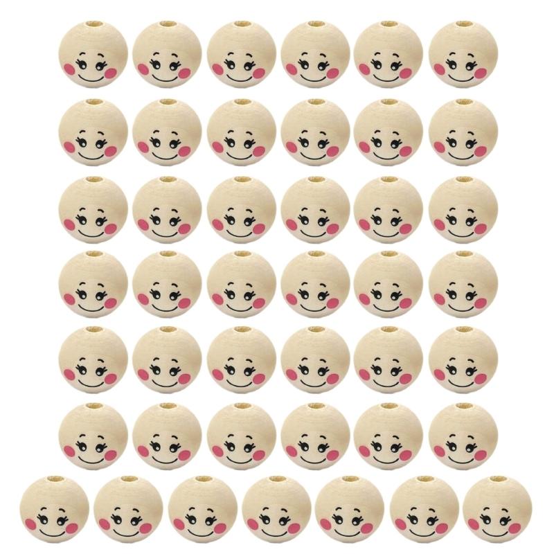 50Pcs Wooden Balls with Hole for DIY Decor Craft Natural Wood Beads for Crafting Wooden Faced Beads Smiles Wooden Beads 1