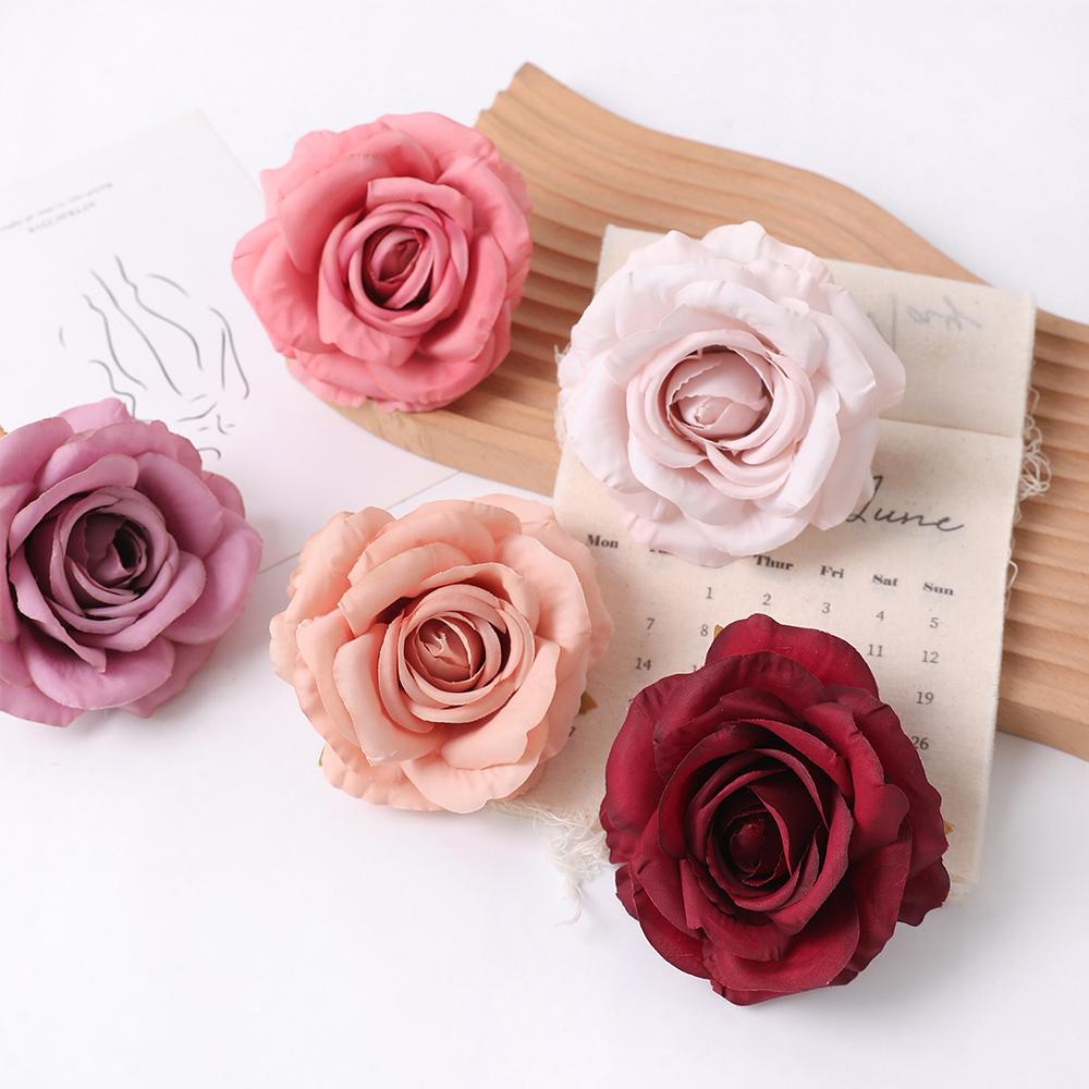 2/5Pcs 10cm Artificial Rose Silk Flower Heads Simulated Flower Home Room Decoration Wedding Decoration DIY Wreath Accessories