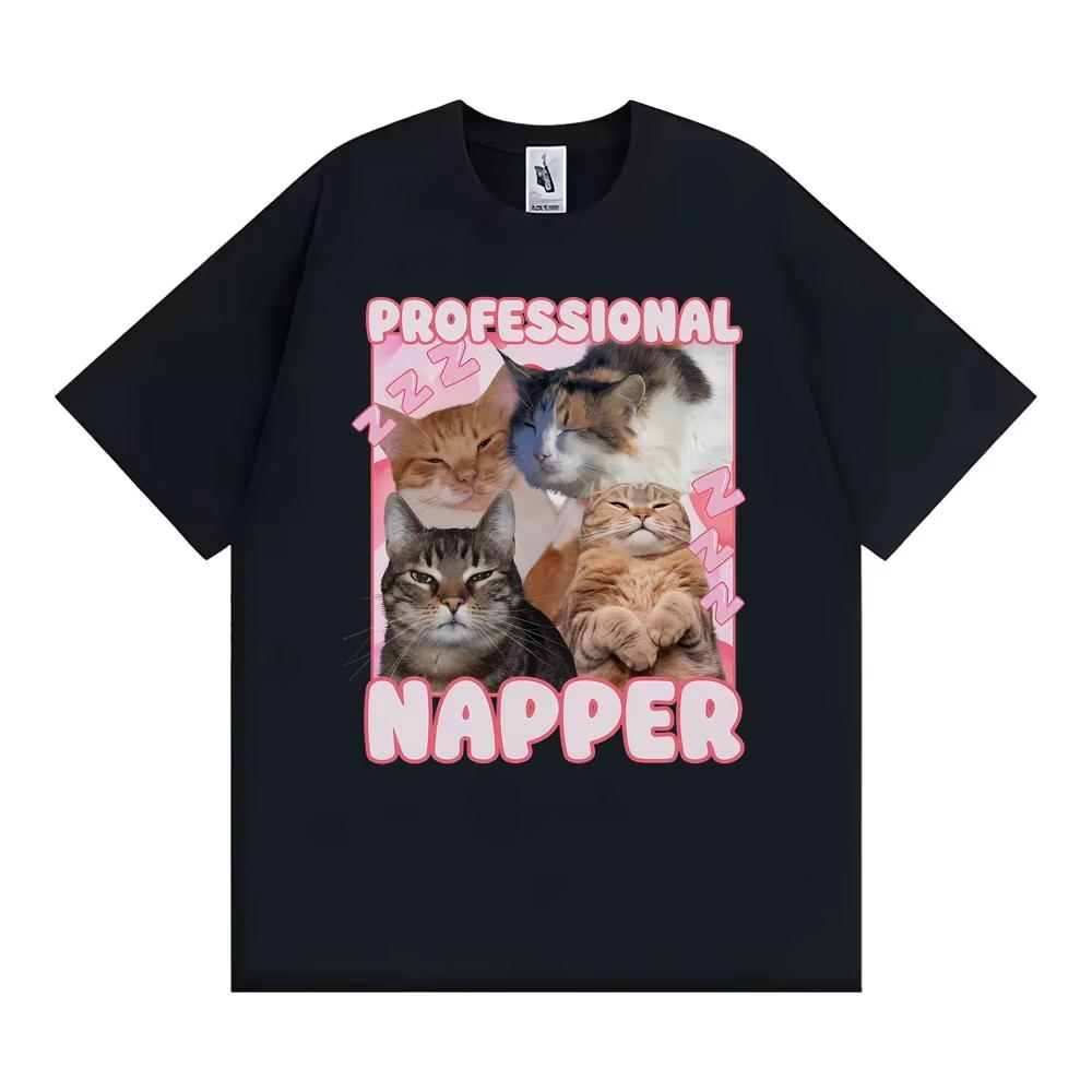 

Professional Napper Sleeping Cats Graphic T Shirts Men Women Classic Fashion Aesthetic Short Sleeve T-shirts 100% Cotton T Shirt 5XL