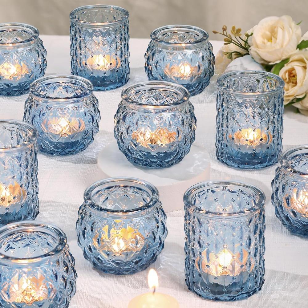 6/12Pcs Votive Glass Candle Holders Centerpiece Table LED Tea Light Candlestick for Home Birthday Wedding Party