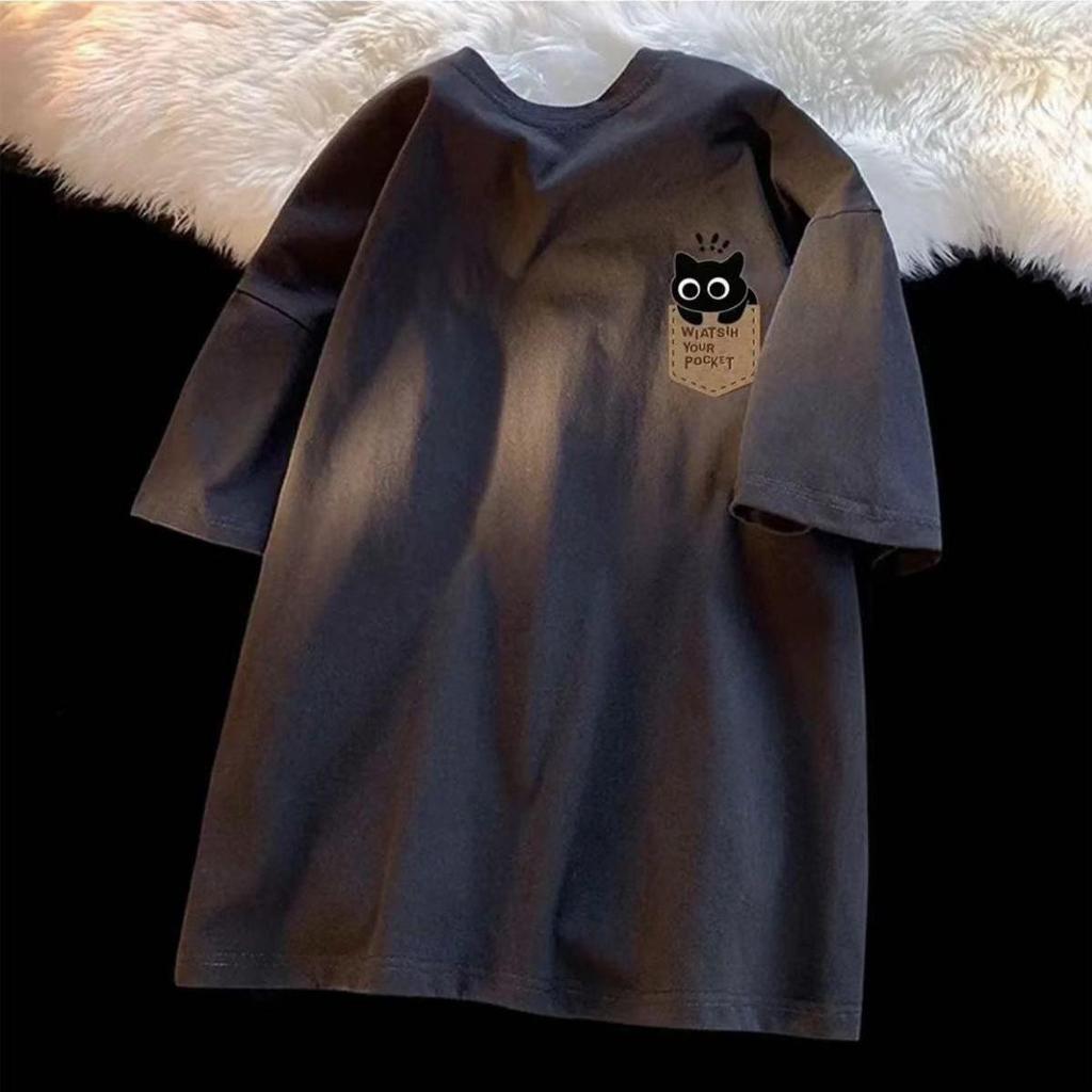 Couple's American-Style Cotton T-Shirt with Fake Pocket Print