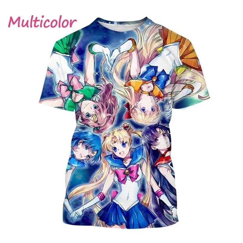 

Летняя новая детская футболка с принтом аниме «Сейлор Мун» в формате 3D, модная милая женская футболка с коротким рукавом в стиле аниме «Харадзюку» 6XL