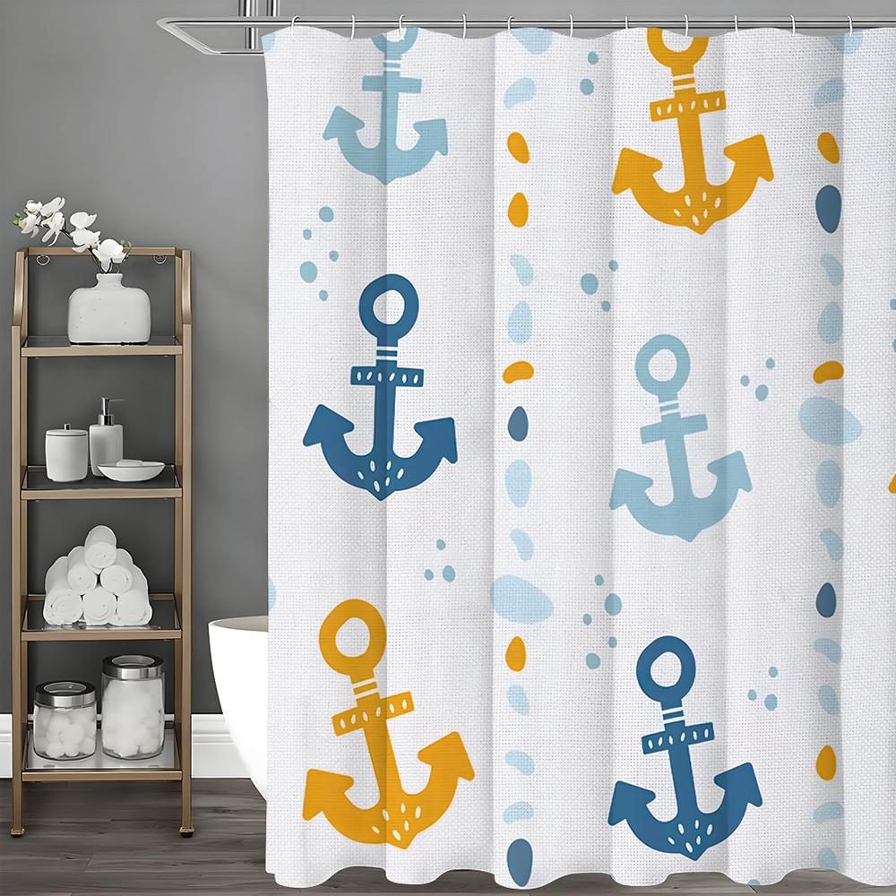 Cartoon Anchor Shower Curtain, Bathroom Decorative Shower Curtain, Waterproof Shower Curtain with Hooks