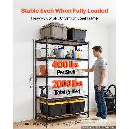 VEVOR Storage Shelves, 5-Tier Adjustable, 907.2 Kg Capacity, Heavy Duty Garage Storage Shelving Unit, Metal Utility Rack Shelf