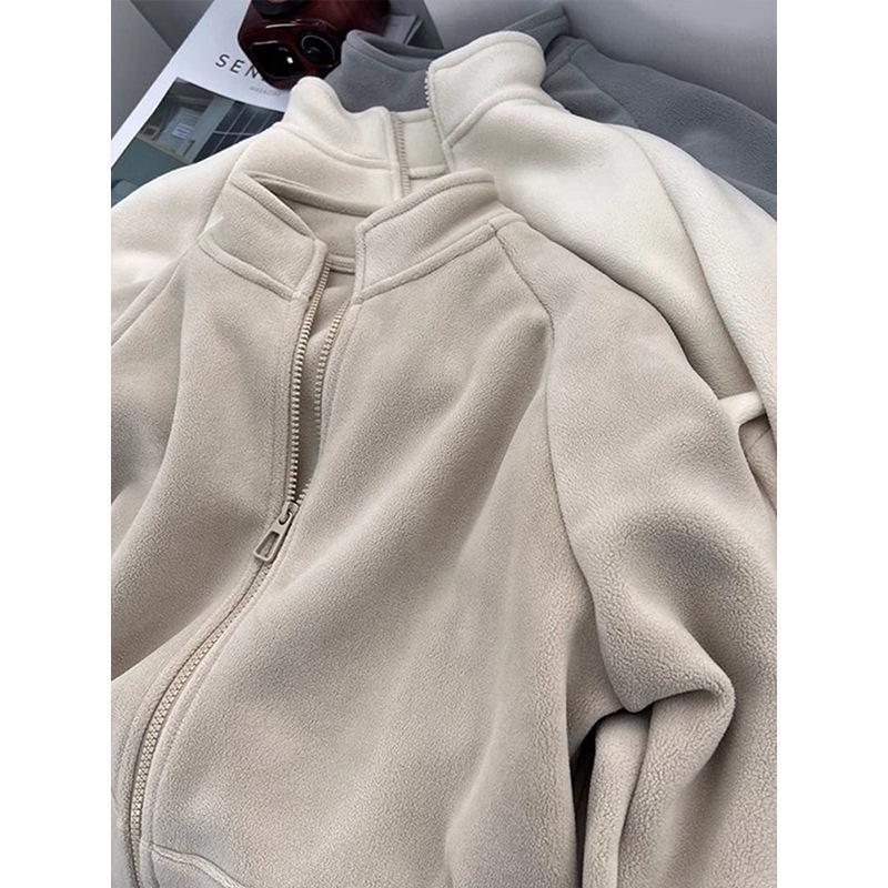 Women's Double-Sided Plush Zip-Up Fleece Hoodie - Warm, Loose Fit, Stand-Collar, Ideal for Petite Sizes, Perfect for Autumn and Winter.