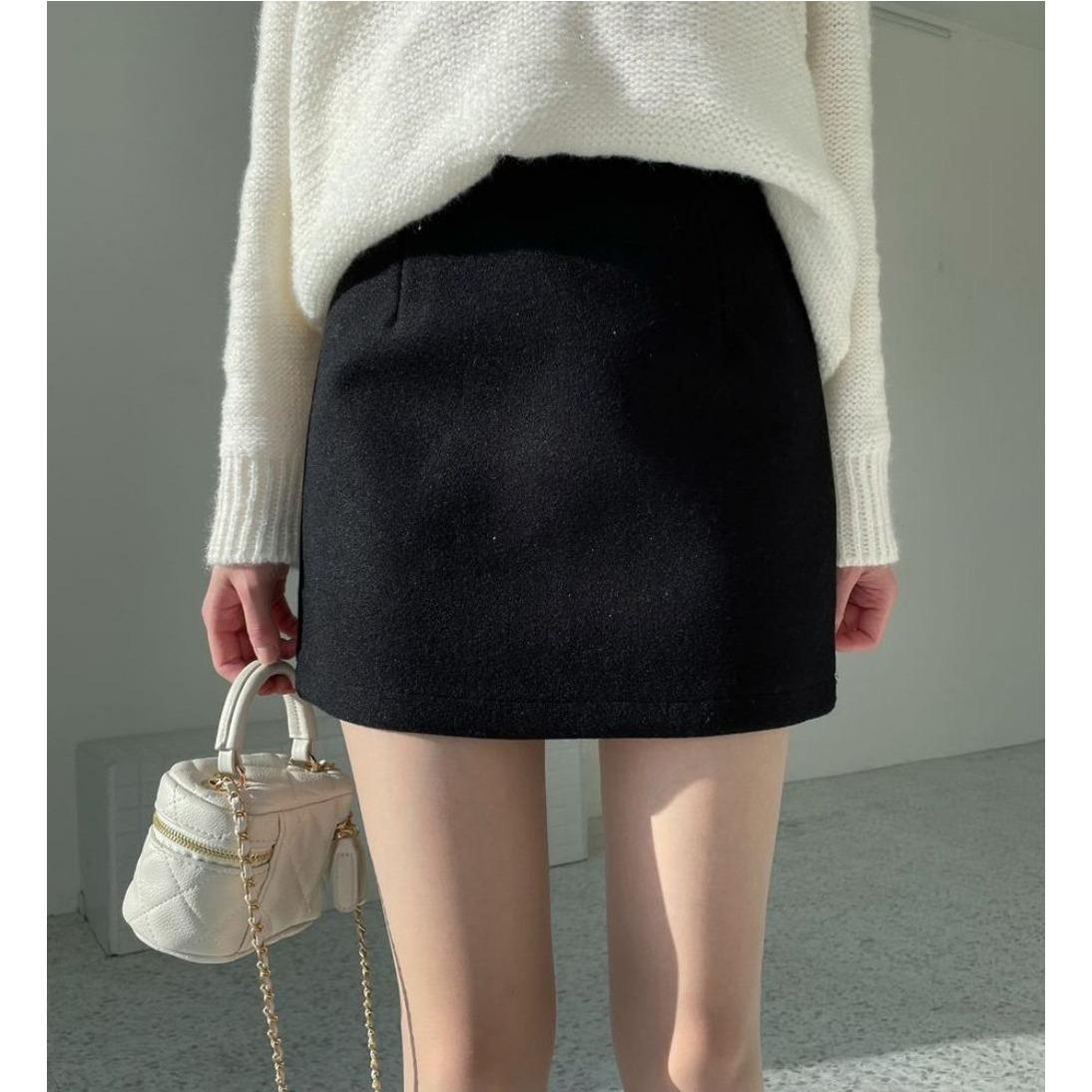Cross2026 Apricot Wool A-line High-waisted Slimming Women s Short Skirt XS чёрный