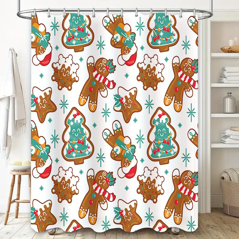 Christmas Shower Curtain Christmas Tree Pattern Waterproof Bathroom Decor Washable Fabric Home Textile Gift