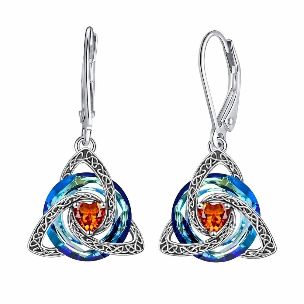 1 Pair 12 Birthstone Option Celtic Knot Earrings Stainless Steel Pendant Earrings Daily Wear