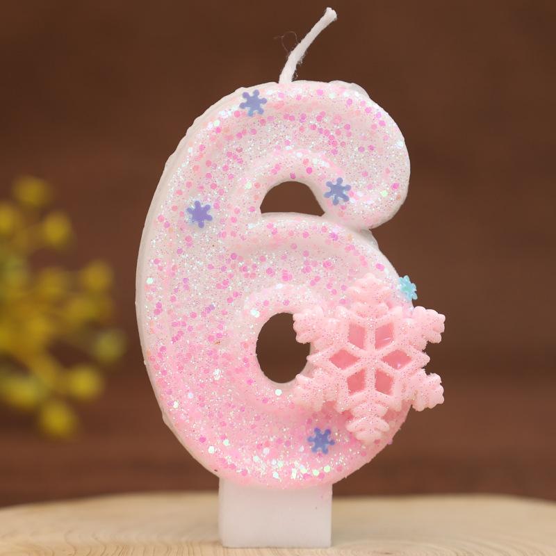 Handmade Pink Snowflake Digital Birthday Candle New Creative Cake Birthday Party Candle