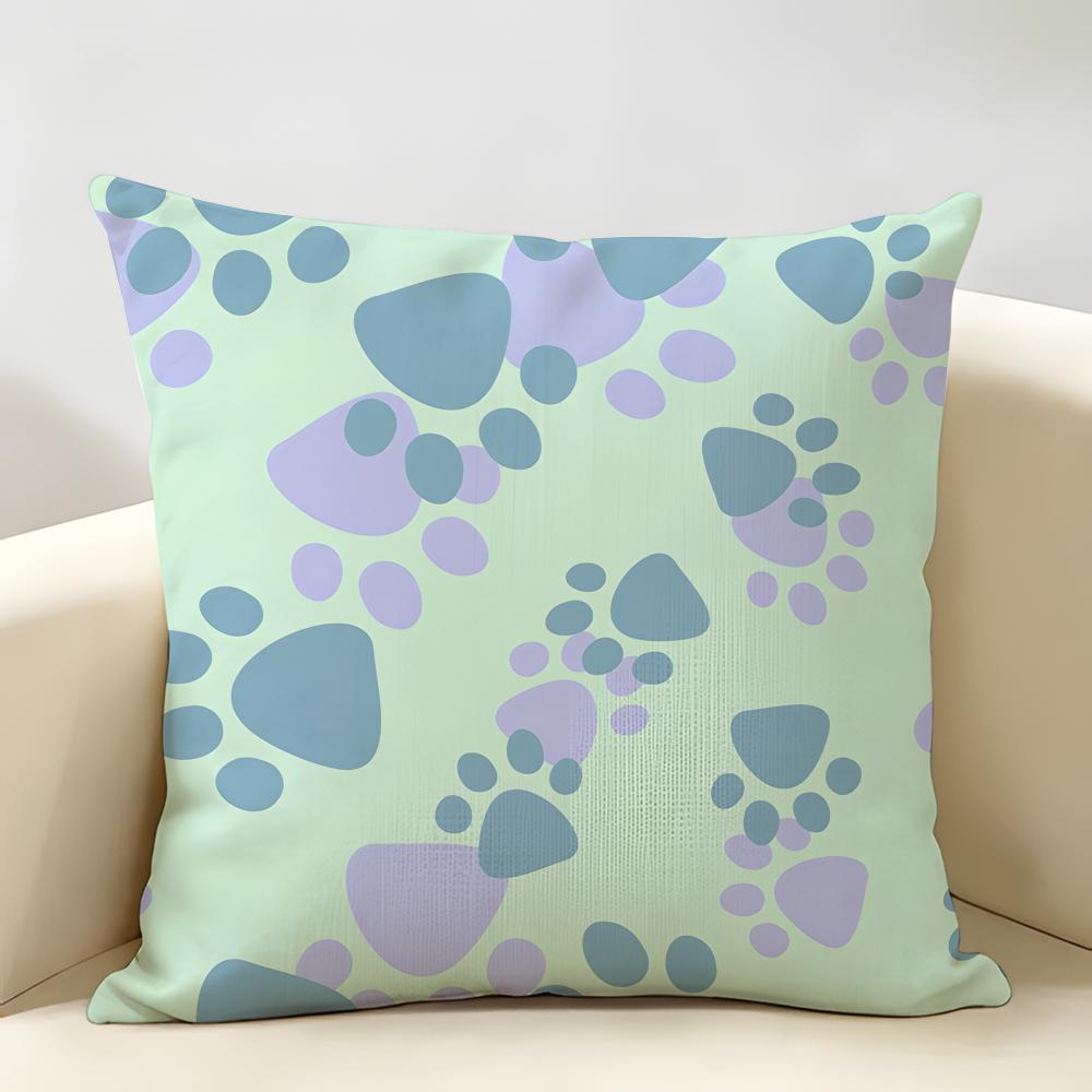 Cute Dog Paw Pattern Cushion Cover Natural Linen Organic Fabric DoubleSided Printing Room Sofa Decor Pillow Case