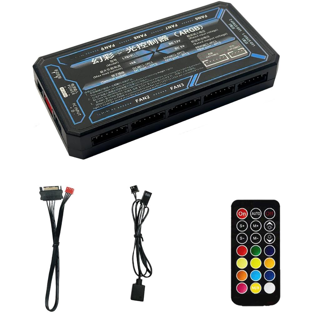 ARGB Blæsercontroller 6-pins Interface Med Trådløs Fjernbetjening Matchende Hub Inkluderer Musikrytme Mønstre Til PC Kabinet