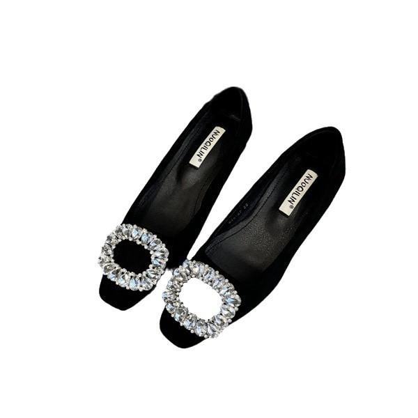 2025 Frühling und Herbst neue Strass Temperament flache Einzelschuhe Damen niedriger Absatz eckige Spitze Französische Fee Abendschuhe