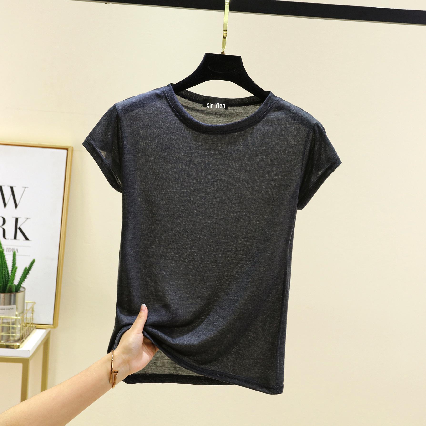 

Женская летняя футболка с круглым вырезом, свободного кроя, однотонная XXXL темно-серого