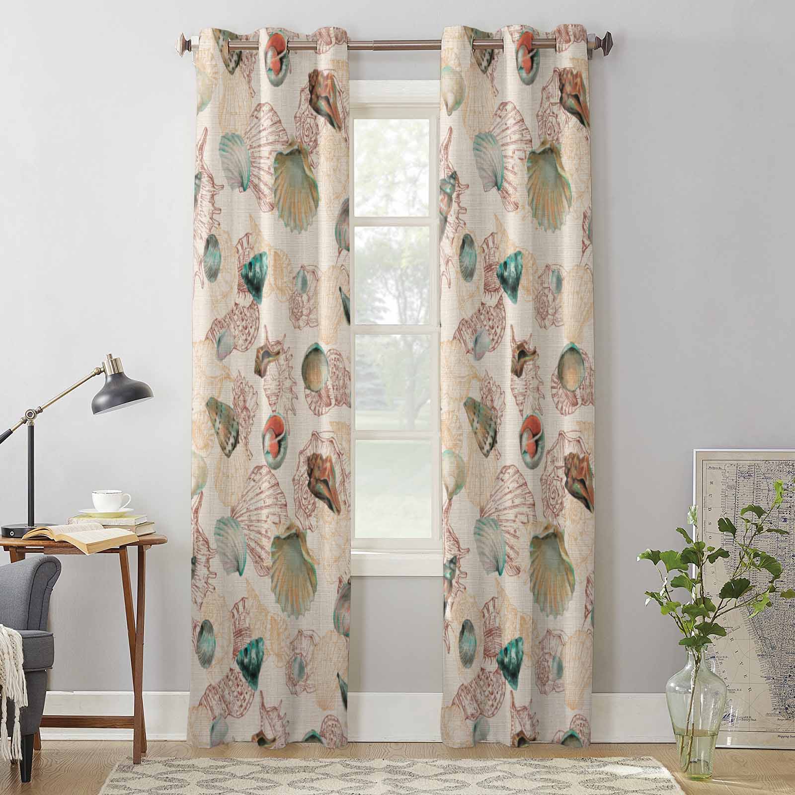 Летние шторы на окна в стиле ретро с ракушками для гостиной — фото 4