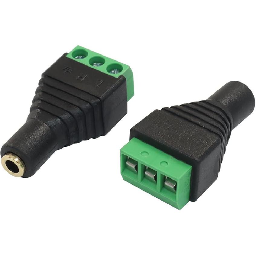 5 Pack TS Mono Male to 3 Pin Screw Terminal AUX Headphone Balun Connector, 3.5mm Audio Connector Solder Free Plug for Microphone