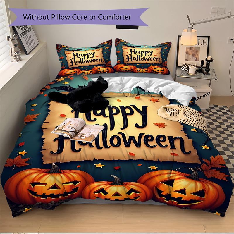 3pcs Halloween Decorations Duvet Cover Set, Cover For Bedroom Guest Room (1 Duvet Cover + 2 Pillowcase, Without Quilt), yy250922230