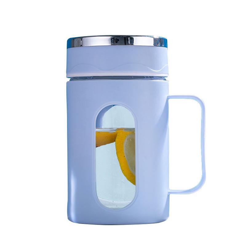 

1Pieces Double Insulated Handle Glass Teacup Office Tea Cup With Handle Coffee Cup With Lid Tumbler Outdoor tableware синий