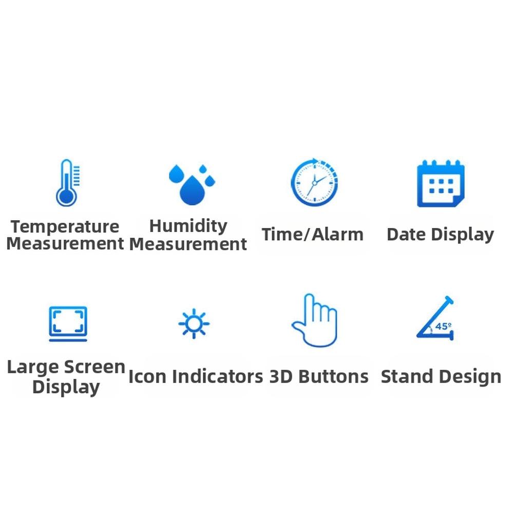 Large LCD Digital Thermometer Hygrometer Indoor Use with Calendar Clock Alarm Comfort Indicator for Wall Mount and Desktop