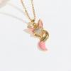 Creative Cute Fox Pendant Necklace with Zircon and Drip Glaze on a Copper Chain