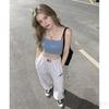 Women's Retro High-Waist American Flag Patch Grey Sweatpants - Y2K Wide-Leg Street Style