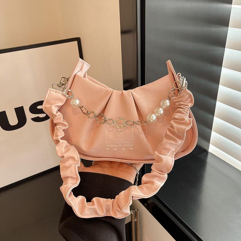

New popular bag women s niche pleated cloud bag high-end versatile chain messenger bag рожевий