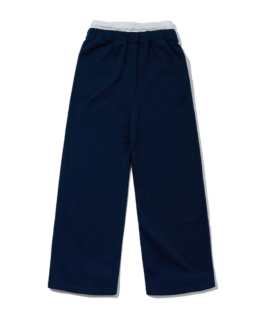 YOUHEE Lace Layered Jersey Pants_Navy