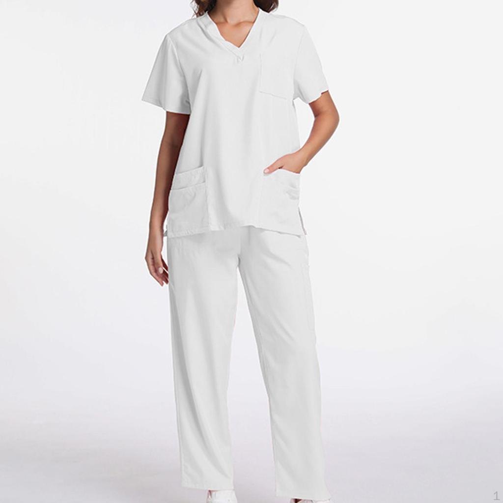 Unisex Scrubs Set Elastic Waist Modern Nurse Uniform for Women Men Beauty Salons