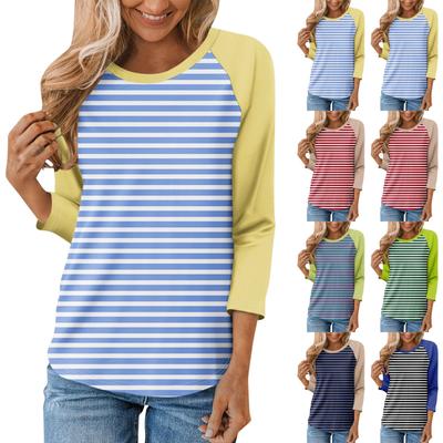 Shirt For Women's Fashion Casual Raglan Sleeve Round Neck 3/4 Sleeve Loose Printed T-Shirt Ladies Top