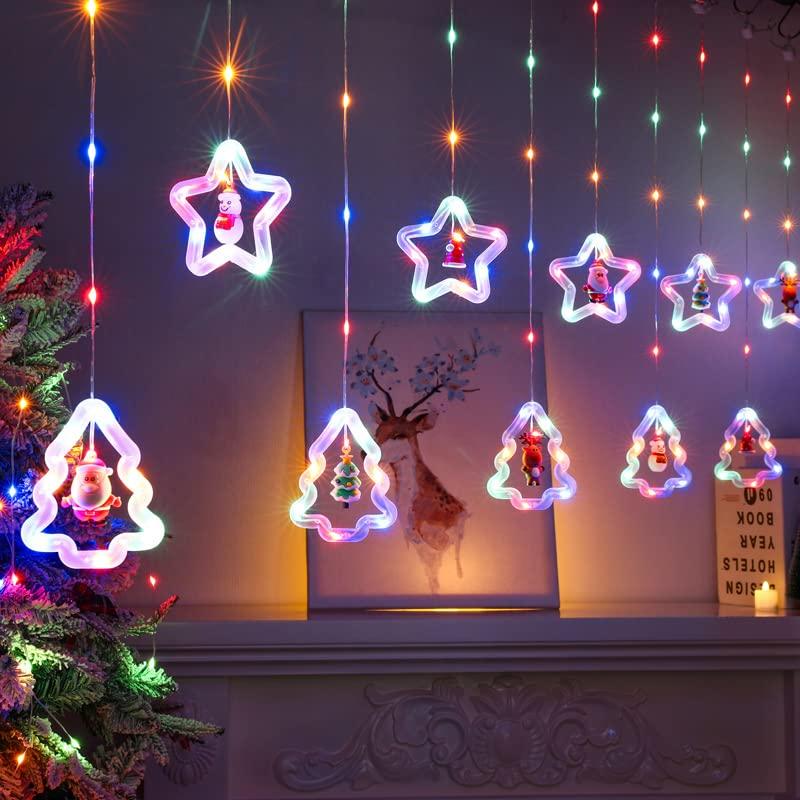 SITEDAN Christmas Curtain Lights, LED Illumination Lights, Christmas Lights with Remote Control, String Lights, Star-Shaped Decorative Lights, Create
