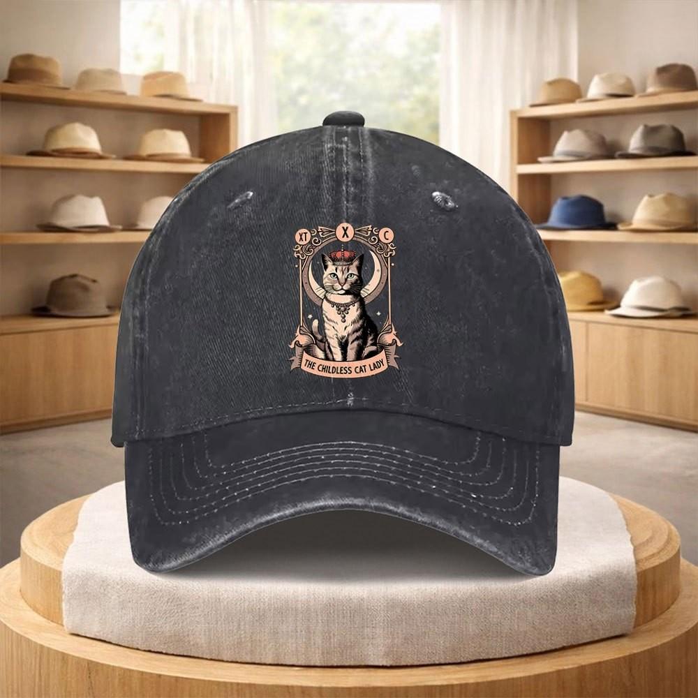 Childless Cat Lady Tarot Graphic Baseball Cap Vintage Washed Denim Adjustable Hat for Unisex