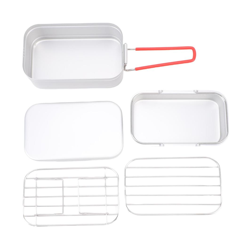 Camping Lunch Box Aluminum Alloy Steam Boil Portable Single Person Meal Box Lunch Container Support for Hiking Fishing