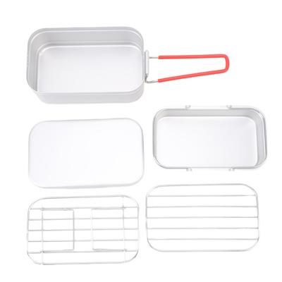 Camping Lunchbox Aluminiumlegierung Dampfgaren Tragbar Einzelperson Mahlzeitbox Lunchbehälter Unterstützung für Wandern Angeln