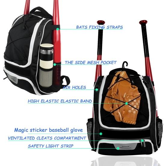 Baseballový batoh Vodotěsný nylon Velkokapacitní nastavitelný popruh Softballové vybavení Taška na sportovní trénink Soutěžní balíček