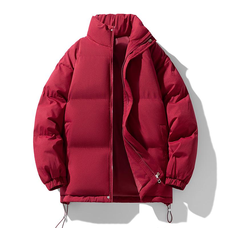 Men's Trendy Winter Down Coat: Loose, Thick Cotton-Padded Stand-Up Collar Jacket, Solid Color, Versatile Outerwear for Couples