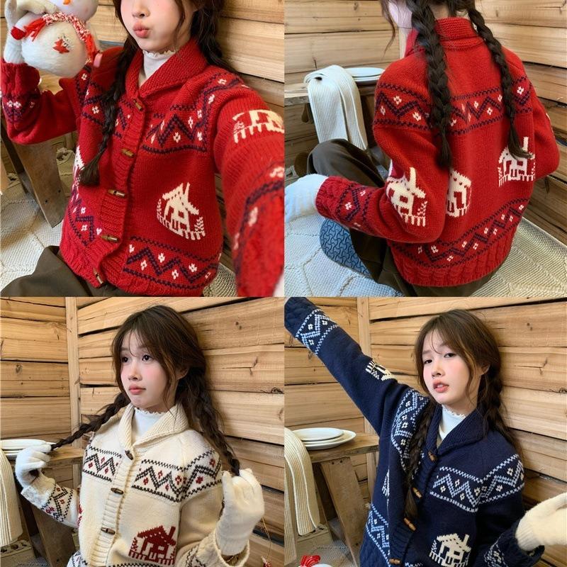 New Fair Island women's autumn clothes retro sweater horn buckle jacket autumn top women's design knitted cardigan