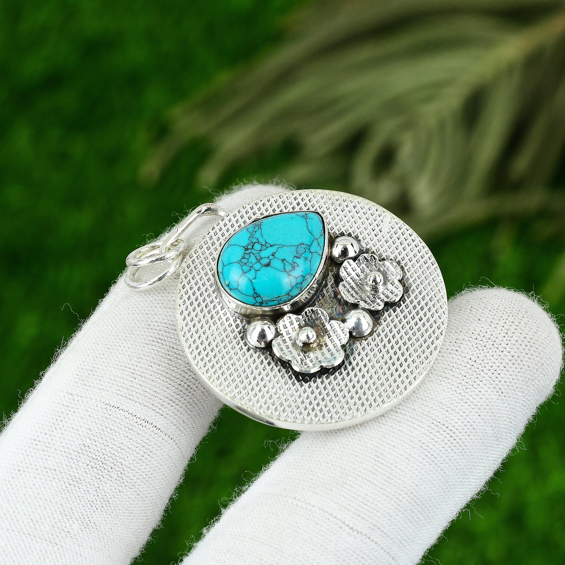 

Natural Santa Rosa Turquoise Gemstone Pendant 925 Sterling Silver For Women